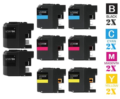 8 Pack Brother LC207 LC205 Ink Cartridges